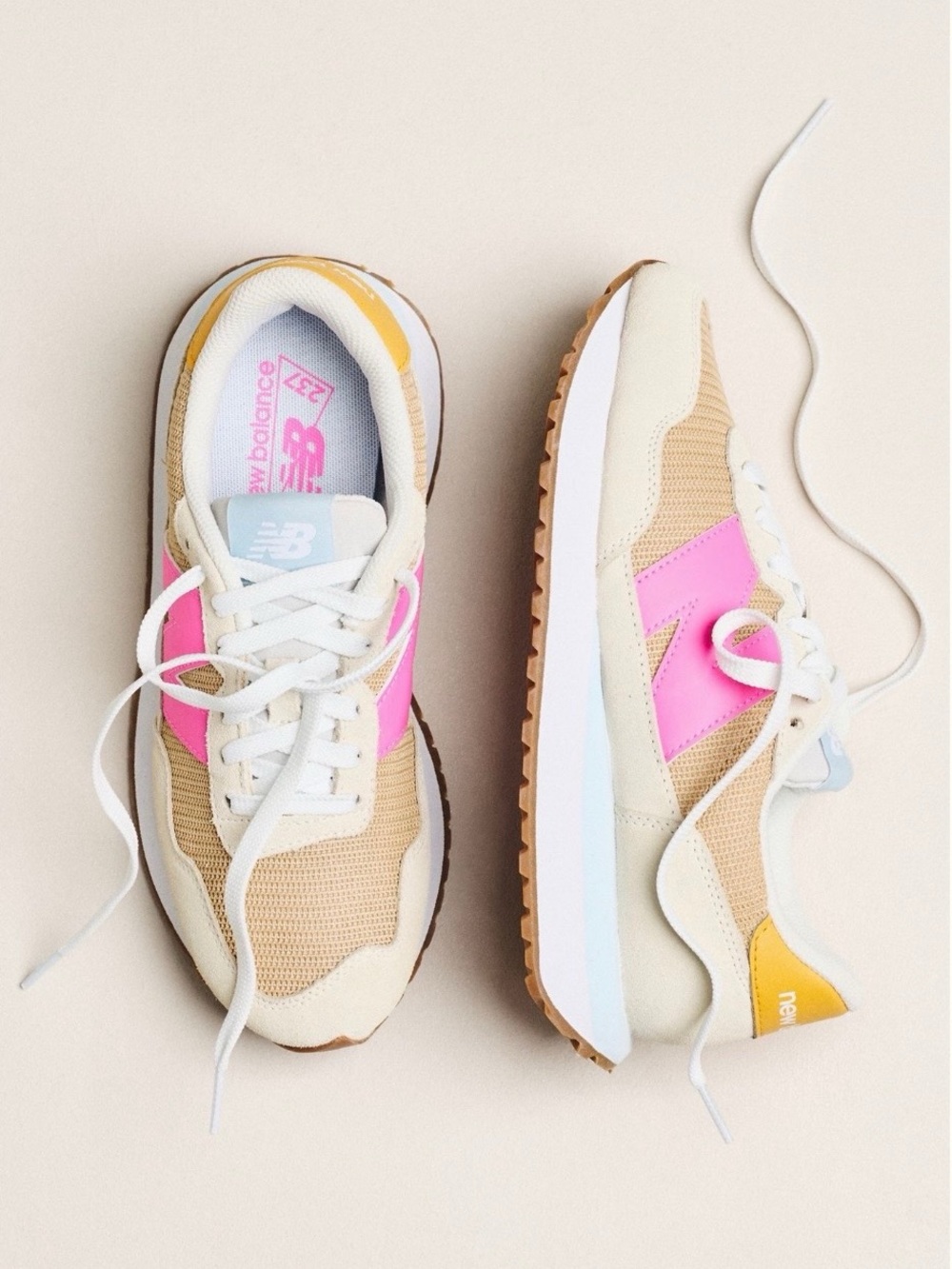 New Balance Women's Tan & Pink Retro Runner Sneakers with Yellow Accents